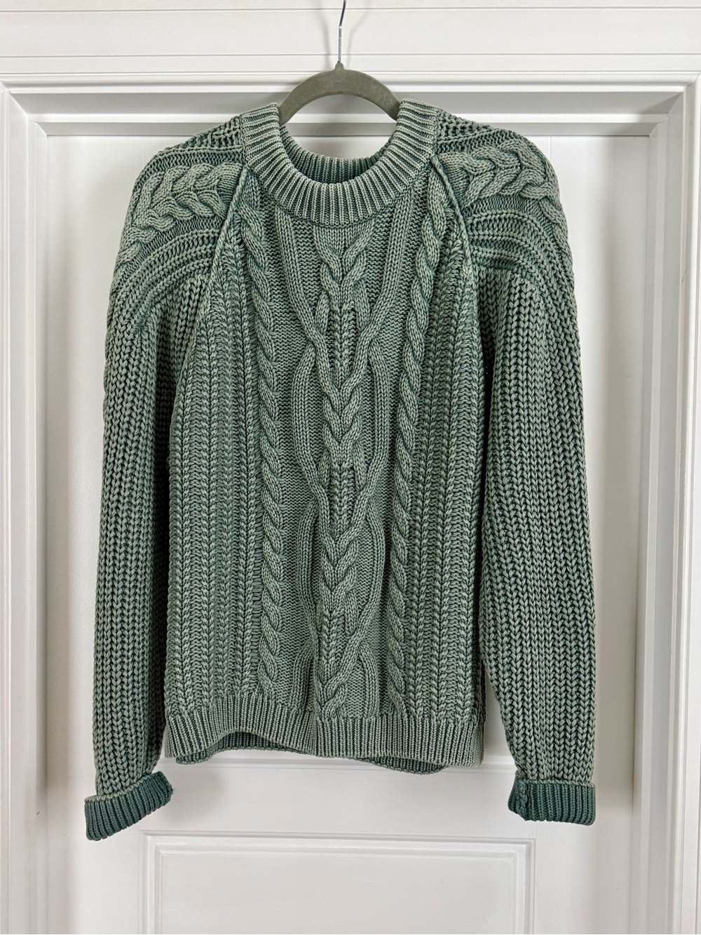Free People Sage Green Cable Knit Sweater